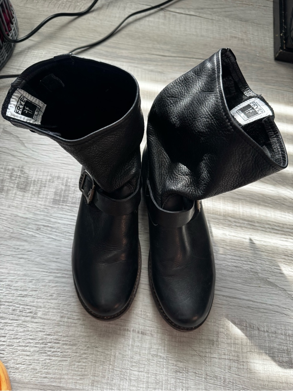 Frye Black Leather Buckle Engineer Boots - Picture 6 of 12
